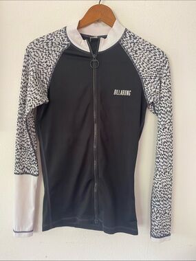 Billabong Black and White Zip Front Rash Guard